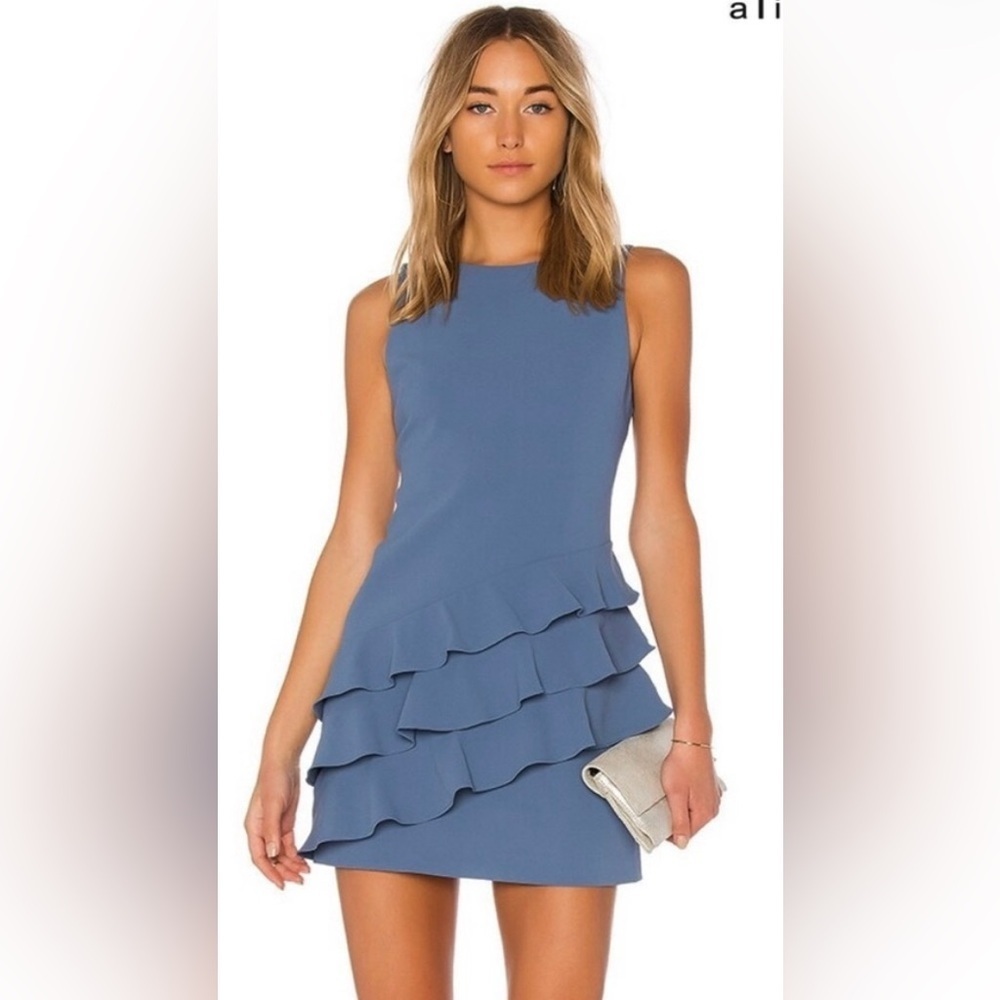 Alice and Olivia Clive Asymmetric Ruffle Mini Dress Cocktail Party Size 10 - Picture 3 of 9